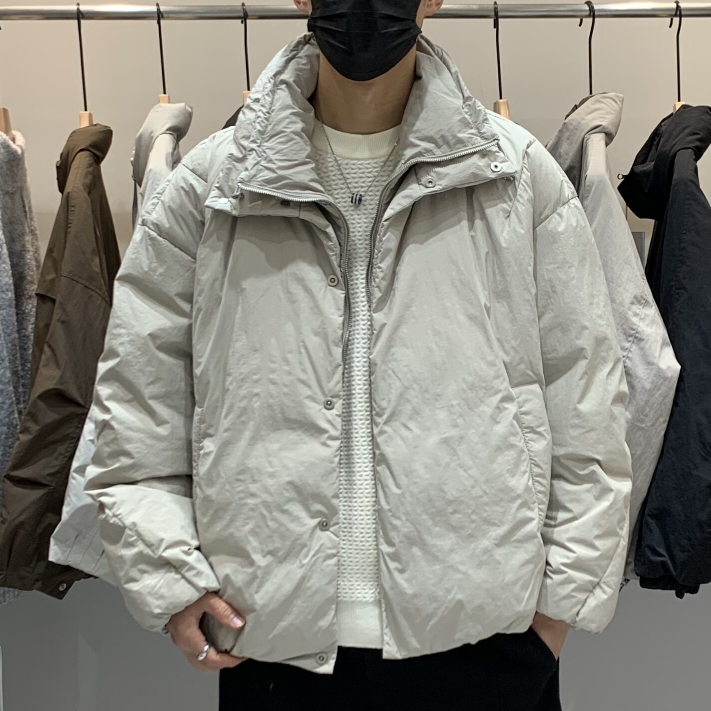 冬季男双层领假两件羽绒服百搭潮流日系时尚简约设计感保暖羽绒衣