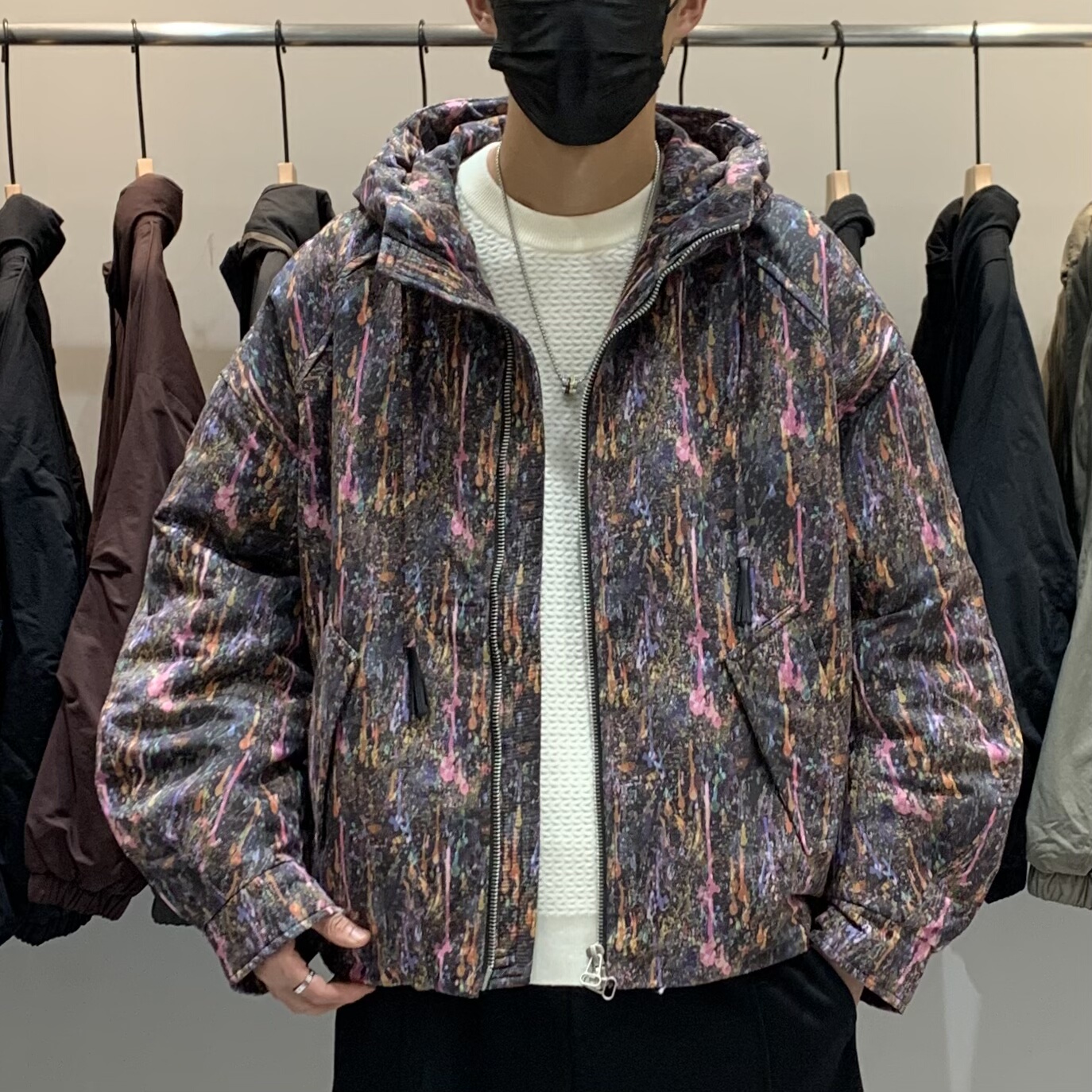 迪克沙龙-冬季韩版男连帽羽绒服百搭潮流美式工装痞帅迷彩羽绒衣