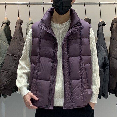 冬季韩版男立领羽绒马甲百搭潮流时尚纯色90白鸭绒保暖背心羽绒服