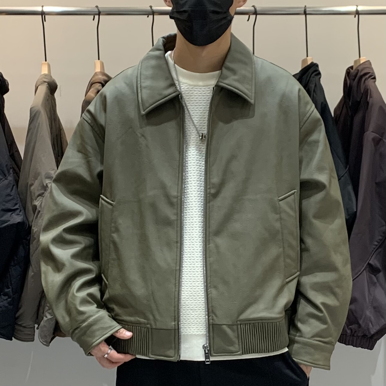 冬季韩版男翻领皮羽绒服百搭潮流美式时尚复古拼接休闲保暖羽绒衣