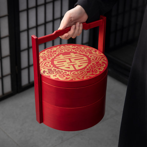 中式古代食盒多层手提水饺结婚喜糖盒婚庆用品果盘提篮野餐送餐盒