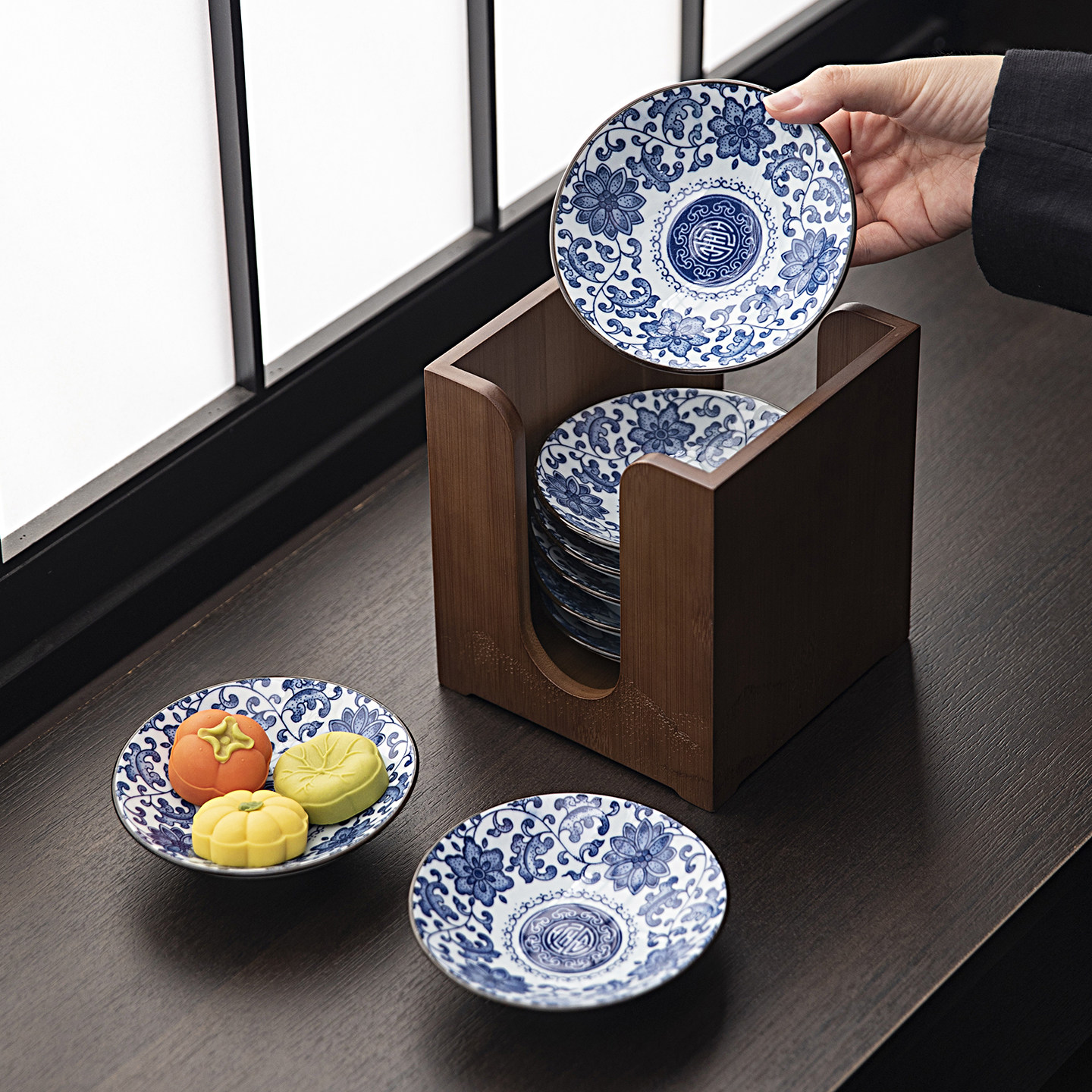 韩式高颜值点心盘青花陶瓷茶点糕点盘小号水果盘精致点心干果烤肉