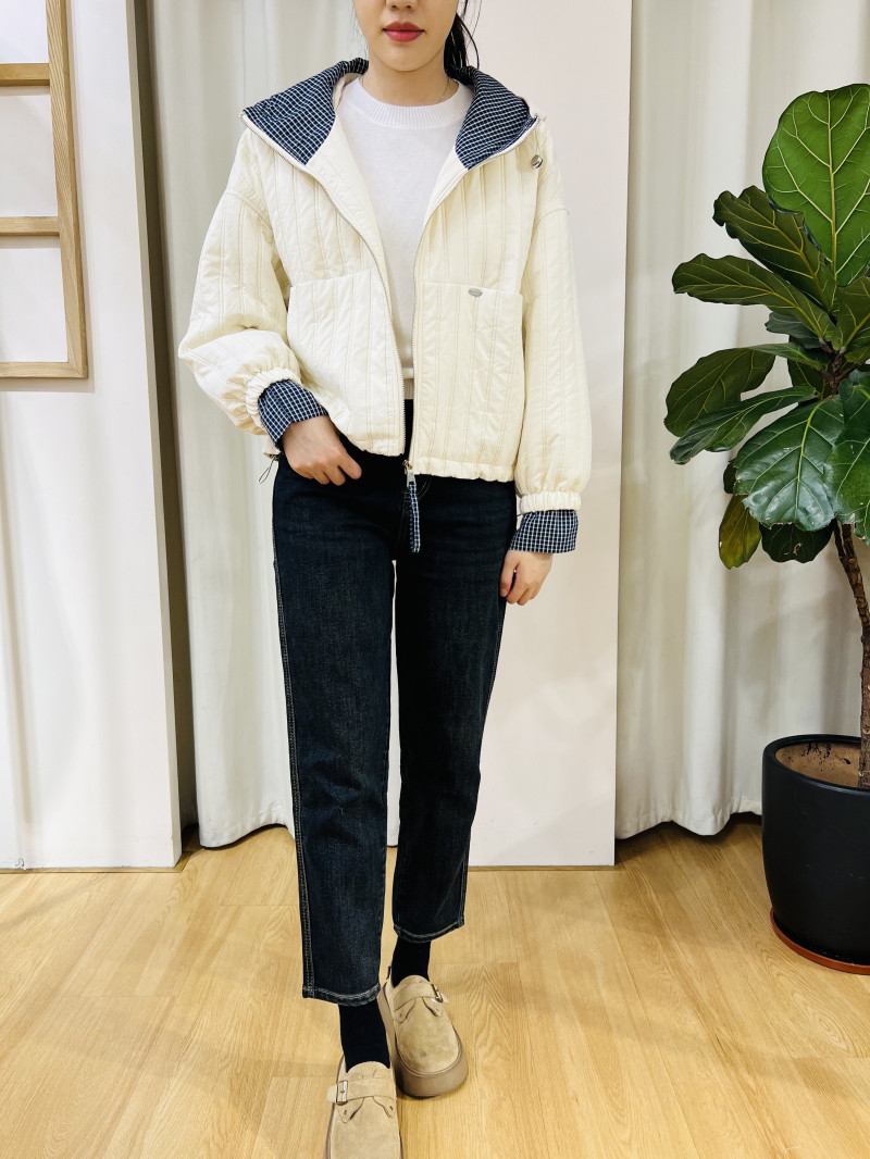 I+now品牌2025年冬季新款时尚百搭宽松显瘦连帽拼色棉服外套
