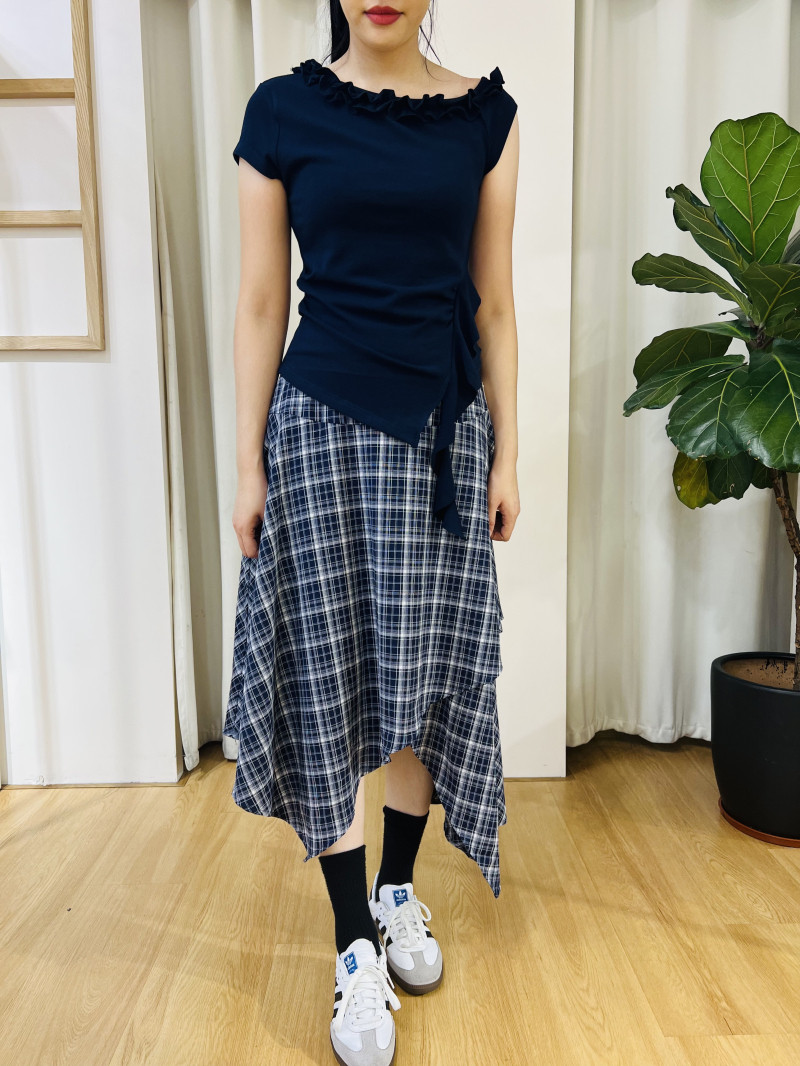 i+now2025年夏季新品女装时尚百搭不规则上衣高腰显瘦格子半身裙