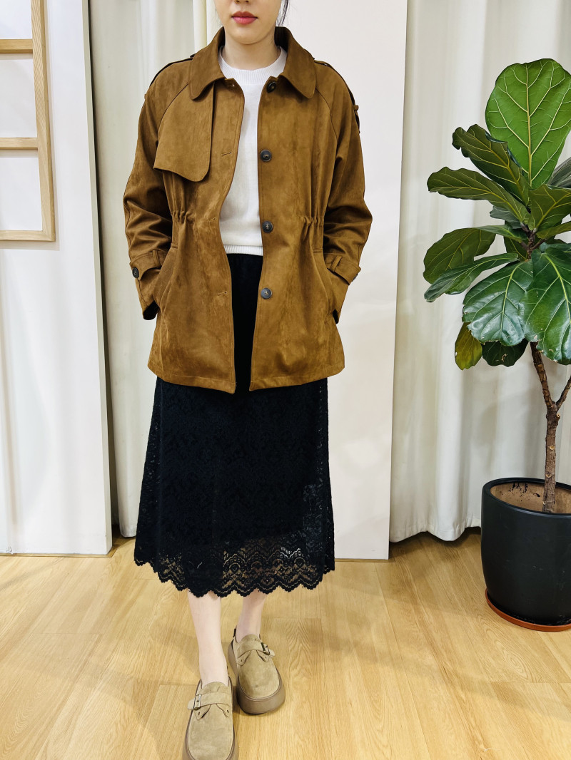 i+now日系原单2025秋季新款时尚翻领单排扣宽松显瘦风衣外套女
