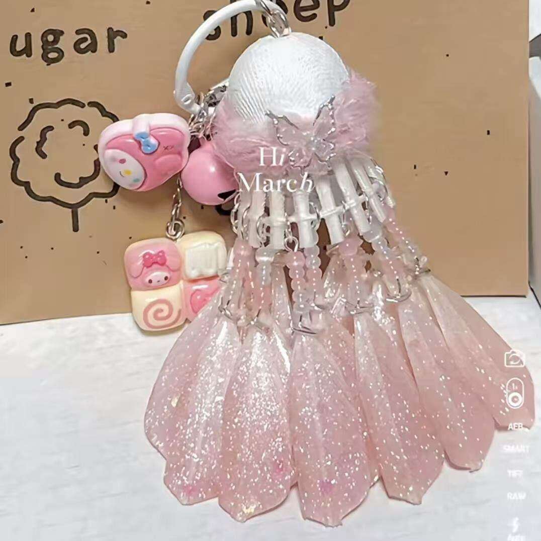 羽毛球挂件梦幻流苏蝴蝶风铃手工diy材料书包装饰钥匙扣七夕礼物