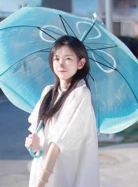 透明蓝色水母雨伞日系可爱清新