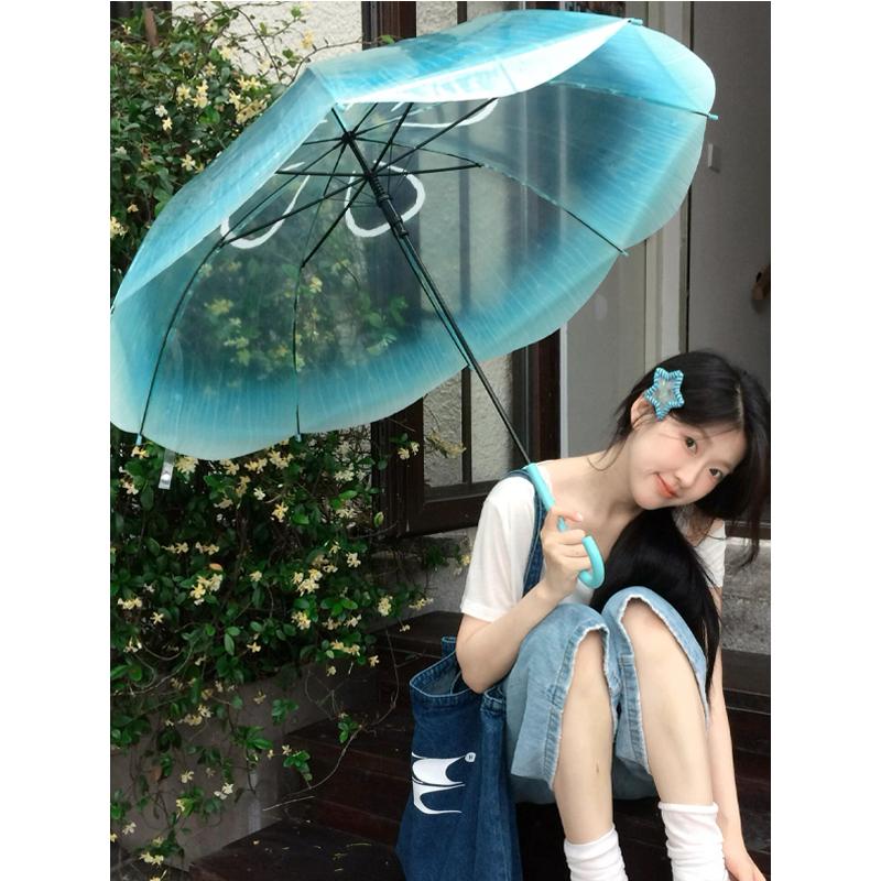 雨伞女生高颜值长柄伞透明伞渐变