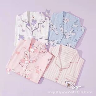2025年新款睡衣女夏季纯棉卡通帕恰狗短袖长裤三件套装大码家居服