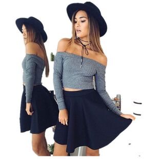 一字领欧美款 女式 露肩性感新春秋2022长袖 纯色热卖 T恤跨境打底衫