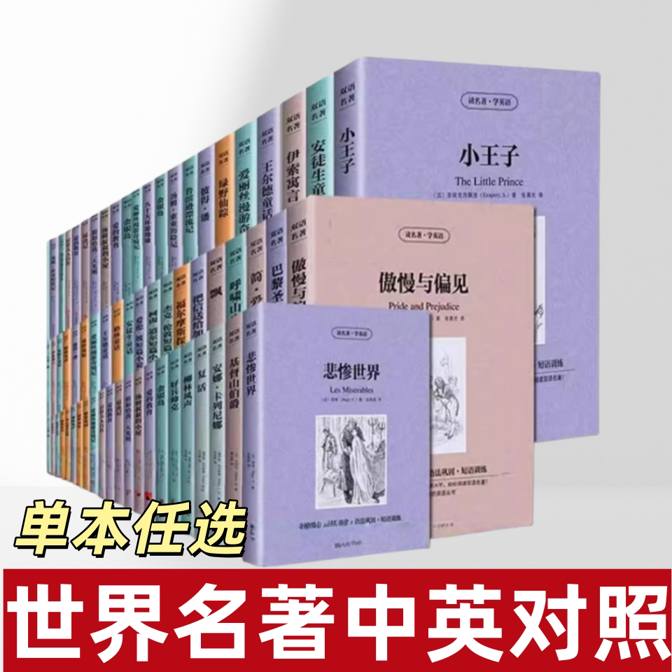世界名著双语版 读名著学英语 复活 金银岛昆虫记老人与海小王子巴黎圣母院中英文对照双语版世界文学名著英汉对照 正版书籍