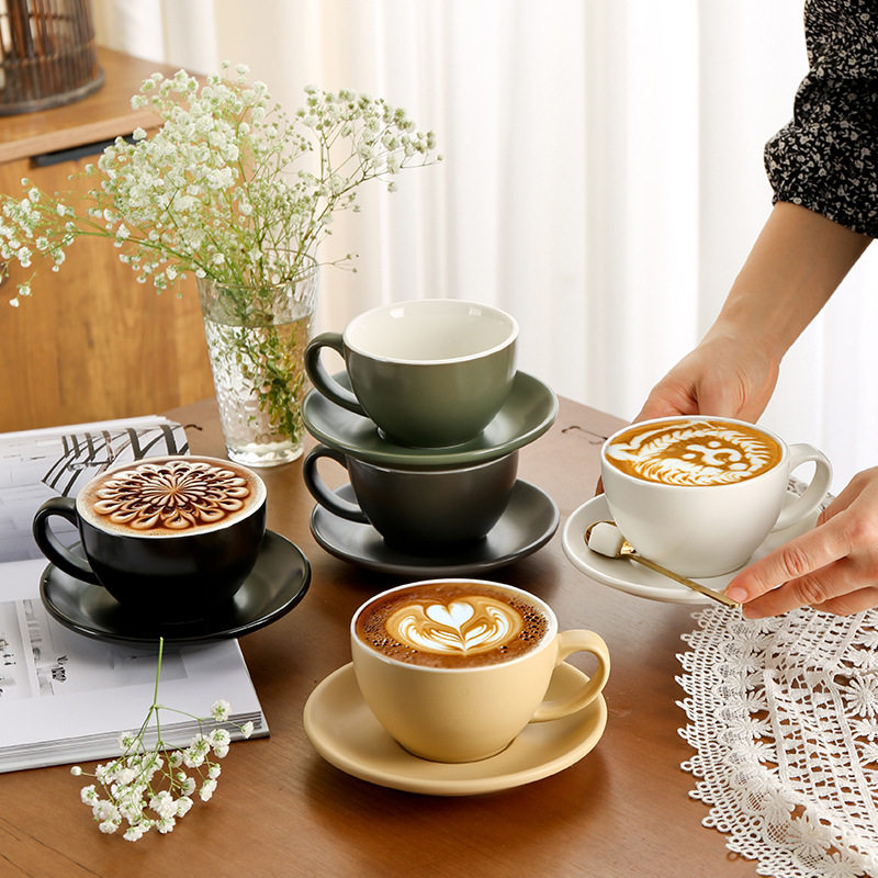 陶瓷拿铁杯咖啡杯套装意式拉花杯简约杯碟300ml浓缩杯特浓杯ins风