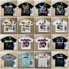 Foreign Trade Trendy Hell Star Retro Print Summer High Street Unisex Couple Loose Casual Pure Cotton Short-Sleeve T-Shirt