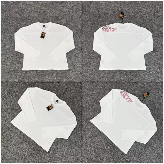 Derschutze Blossom Cherry Blossom Embroidery High Street Casual Trendy Fashion Unisex Waffle Long-Sleeve T-Shirt