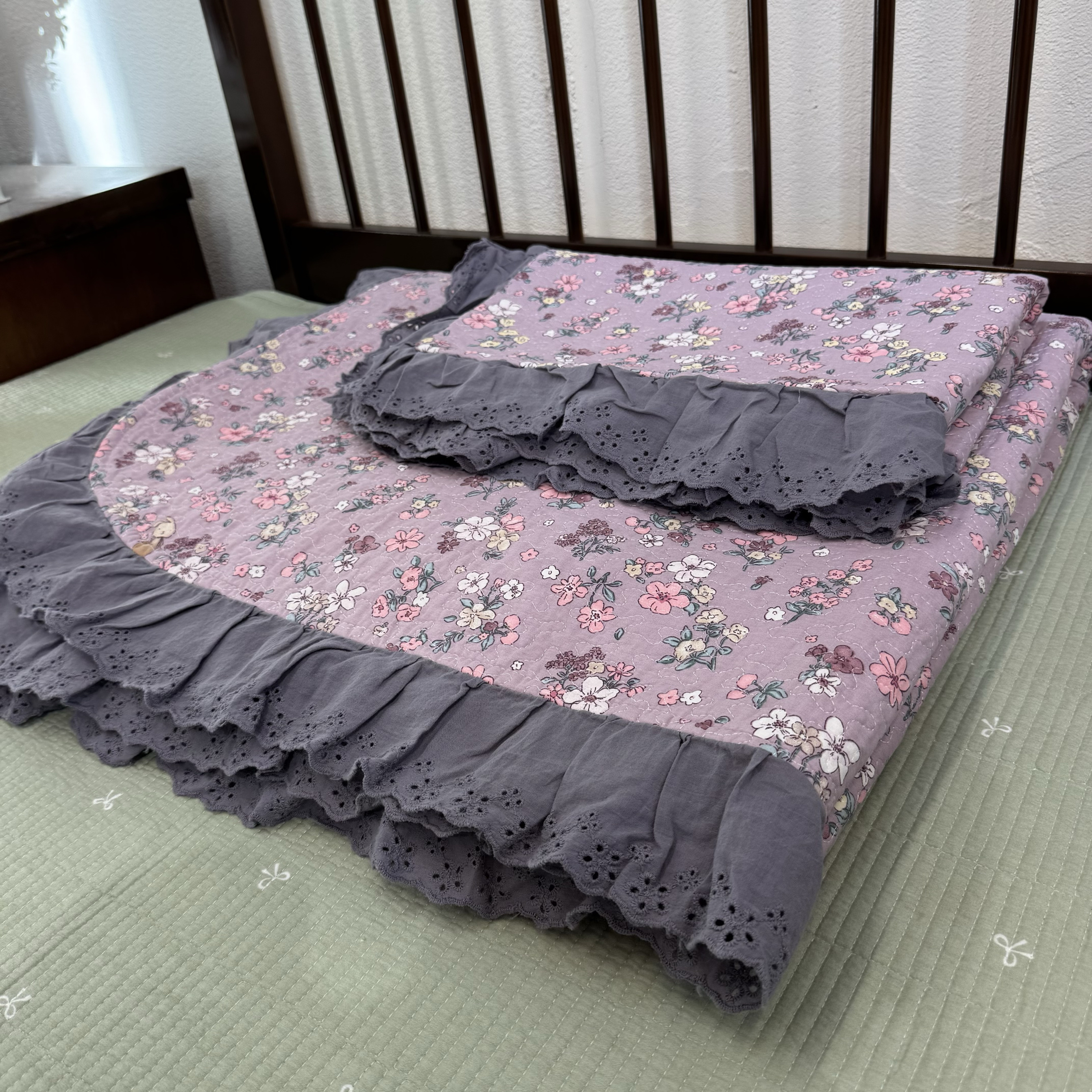 【2025新款】高端镂空花边床盖三件套全棉棉花床单夹棉绗缝床垫单