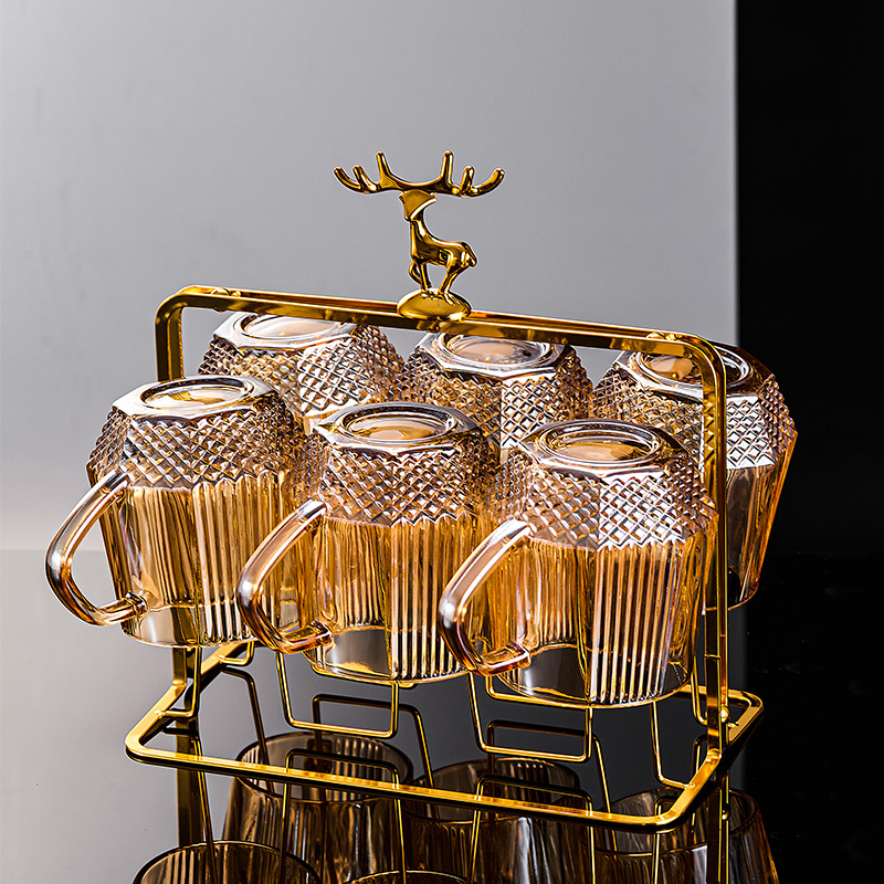 水杯玻璃杯带把手喝水泡茶杯子高级感轻奢风待客绿茶水杯家用套装