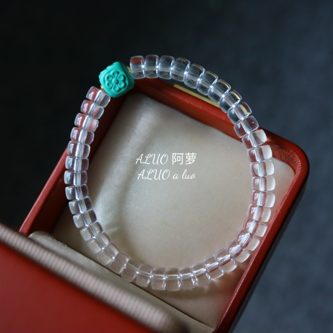 天然白水晶手链药片珠菱镁矿方糖花花搭配原创设计饰品手串送朋友