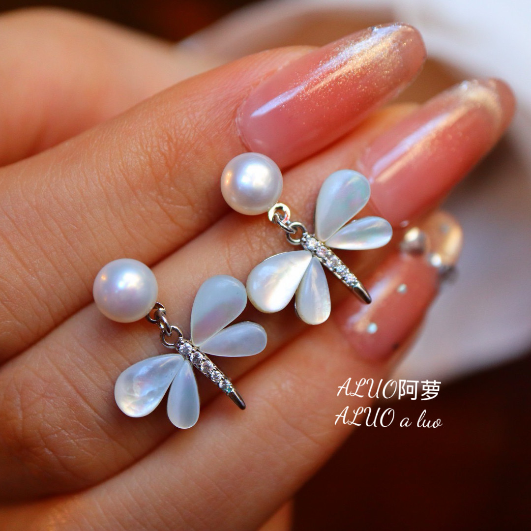 天然珍珠耳钉蜻蜓白贝耳环淡水珍珠s925银针耳坠简约气质原创饰品,饰品/流行首饰/时尚饰品新,其它首饰,淘宝优惠券,粉丝福利购,淘宝优惠卷