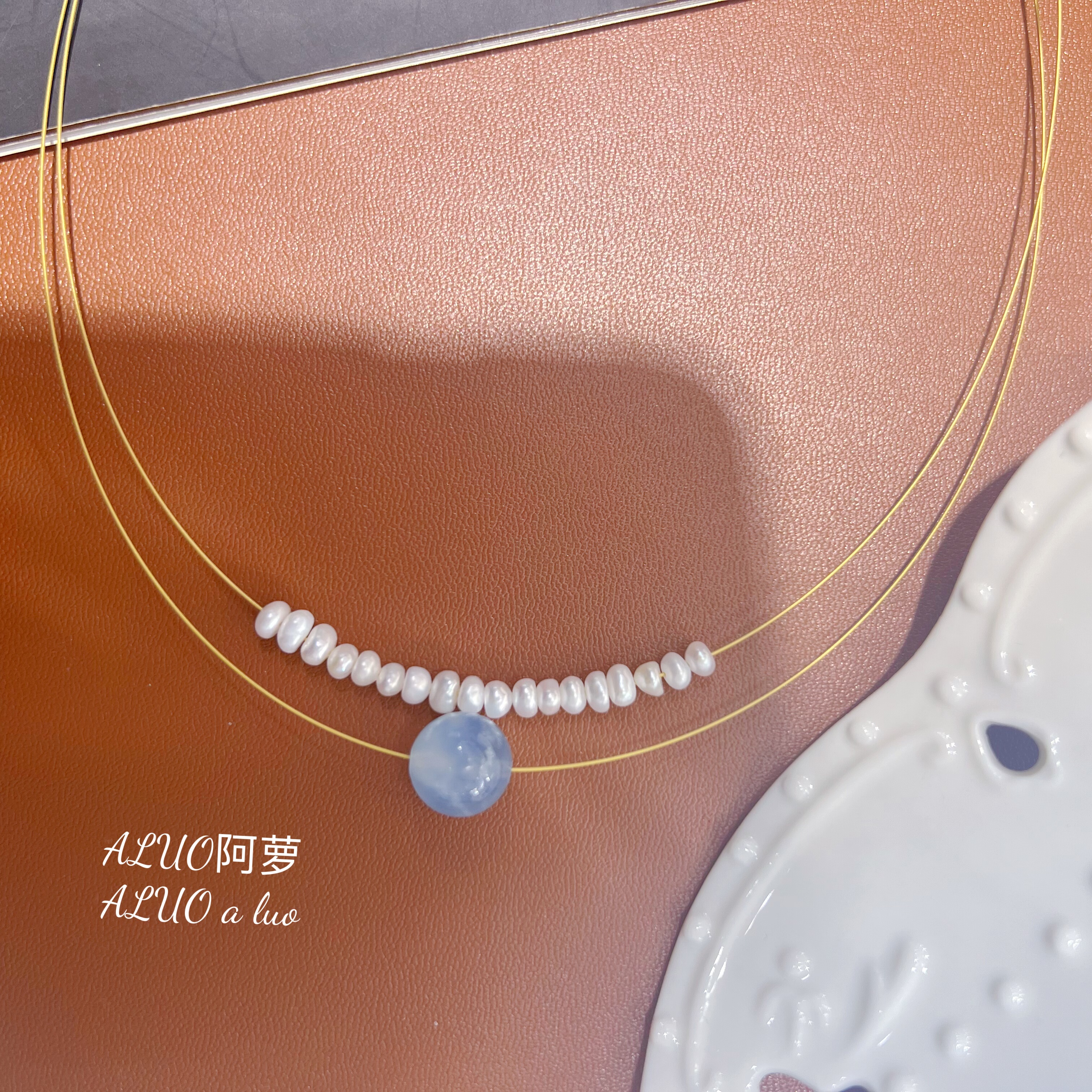 天然淡水珍珠巴洛克项链锁骨链颈链海蓝宝搭配简约大气高级原创女