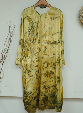 【现货】真丝连衣裙旗袍改良版新款中式国风文艺桑蚕丝裙子A20182