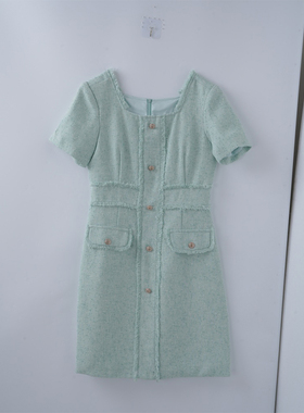 【现货】2025夏新款法式方领流苏独特小香风收腰A字连衣裙A75662