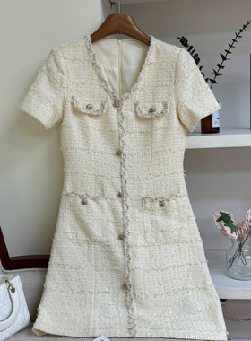 小香风连衣裙2025春夏新款女轻熟甜美短裙夏装通勤A字裙子A75513