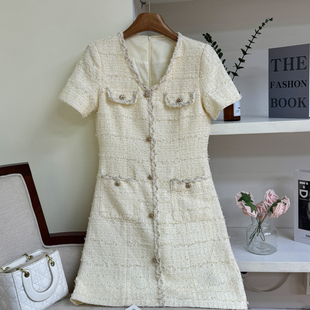 小香风连衣裙2025春夏新款女轻熟甜美短裙夏装通勤A字裙子A75513