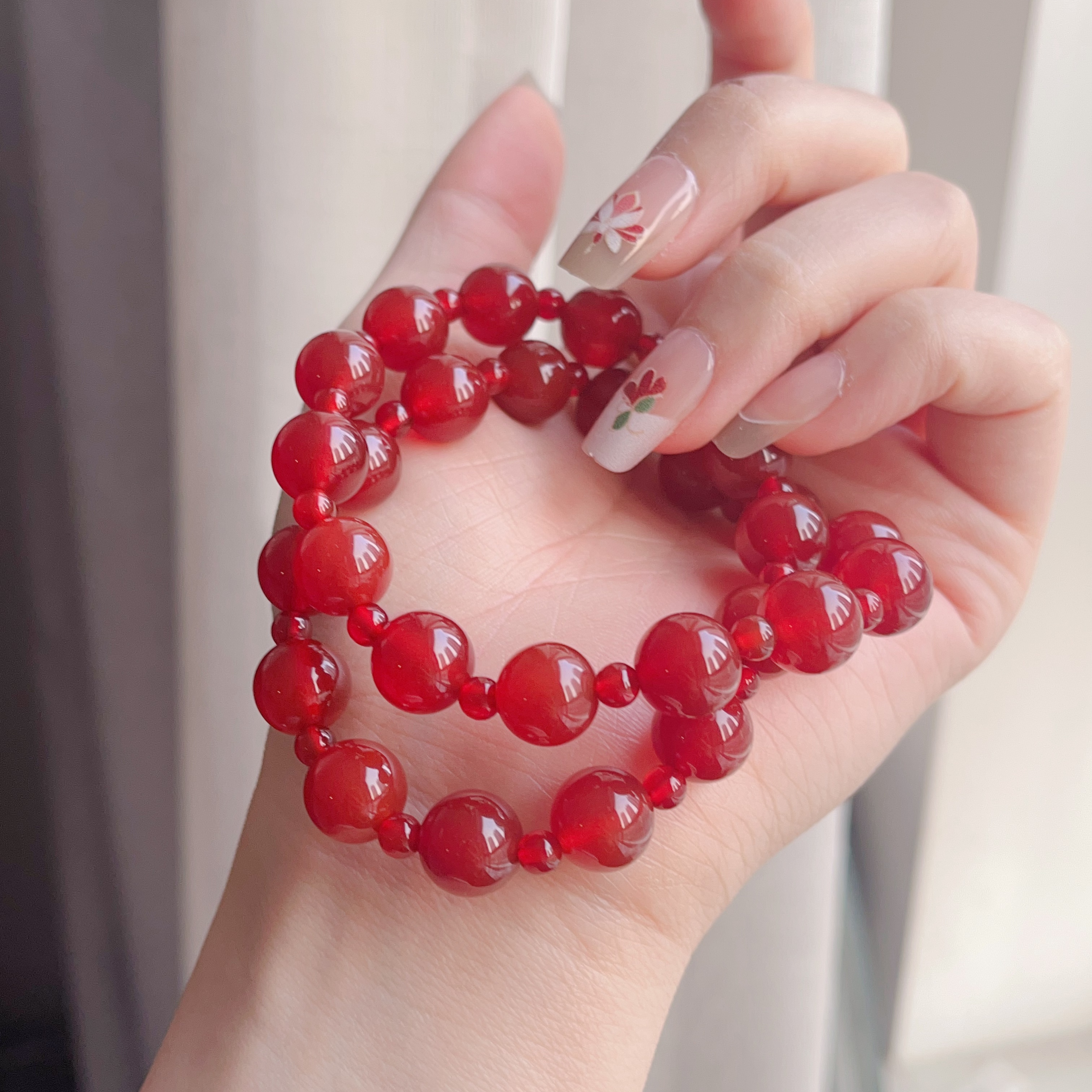 露丝许妍同款双圈天然红玛瑙手串手链女新中式时尚简约显白百搭