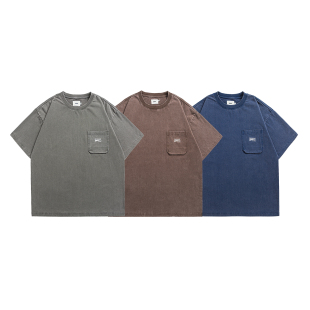 重磅300克刺绣口袋炒雪花宽松圆领T恤 P75 款 号T2603