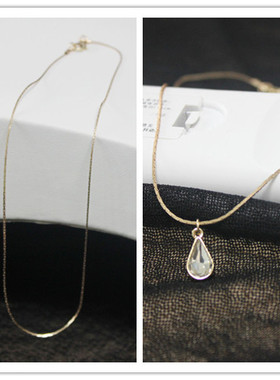 金色水晶泪滴吊坠项链明星同款