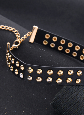 choker模特走秀铆钉水钻锁骨链
