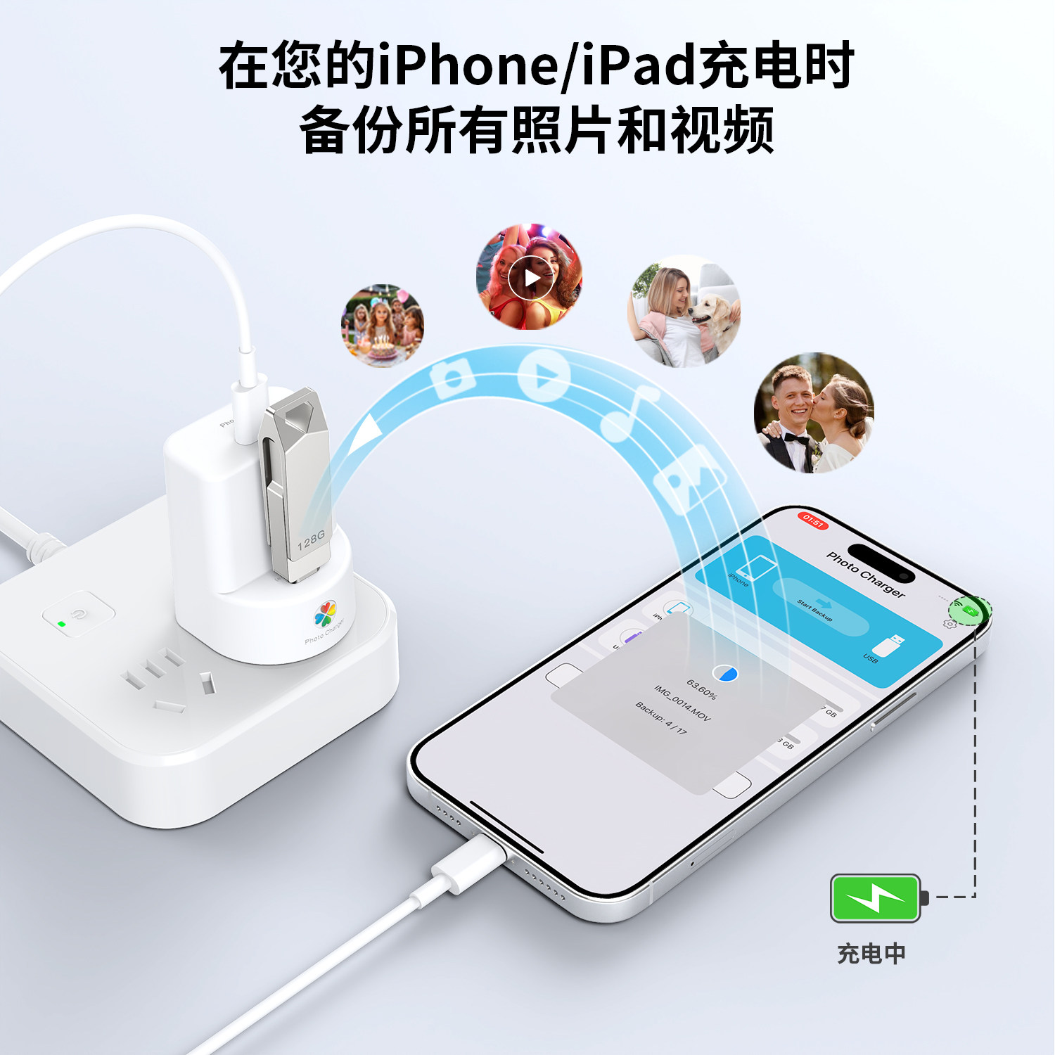 iDiskk照片视频备份充电头手机U盘128G大容量高速传输同时充电20W,闪存卡/U盘/存储/移动硬盘,手机U盘,淘宝优惠券,粉丝福利购,淘宝优惠卷