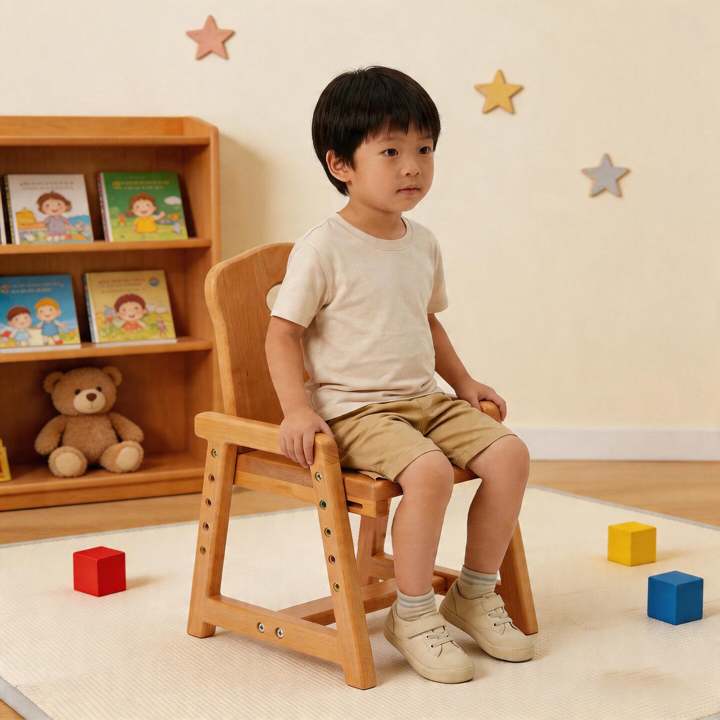 zryz儿童椅靠背椅实木可升降家用学习小椅子宝宝板凳幼儿园榉木