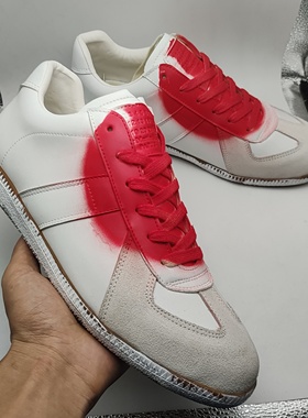 涂鸦太阳马丁鞋喷绘低帮GAT德训男鞋MMM真皮情侣女鞋时尚休闲鞋