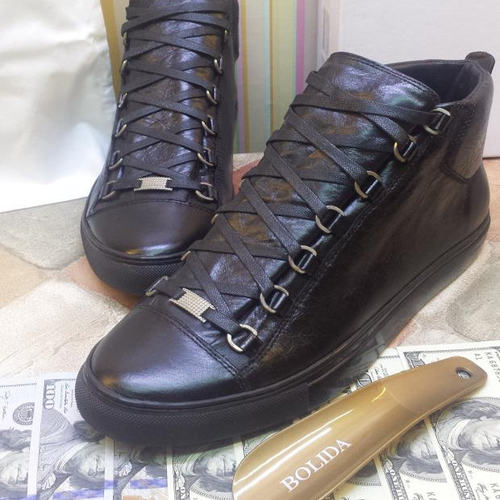 欧洲经典巴黎INS男鞋黑色高帮褶皱皮油蜡德训白色真皮运动板鞋