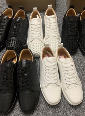 欧洲红底鞋铆钉鞋休闲女鞋头钉水钻鞋CL男鞋低帮真皮系带板鞋女