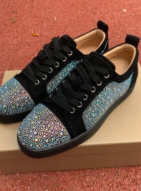 2025新款春秋外贸CL低帮大码男鞋低帮烫钻真皮系带情侣红底鞋女板