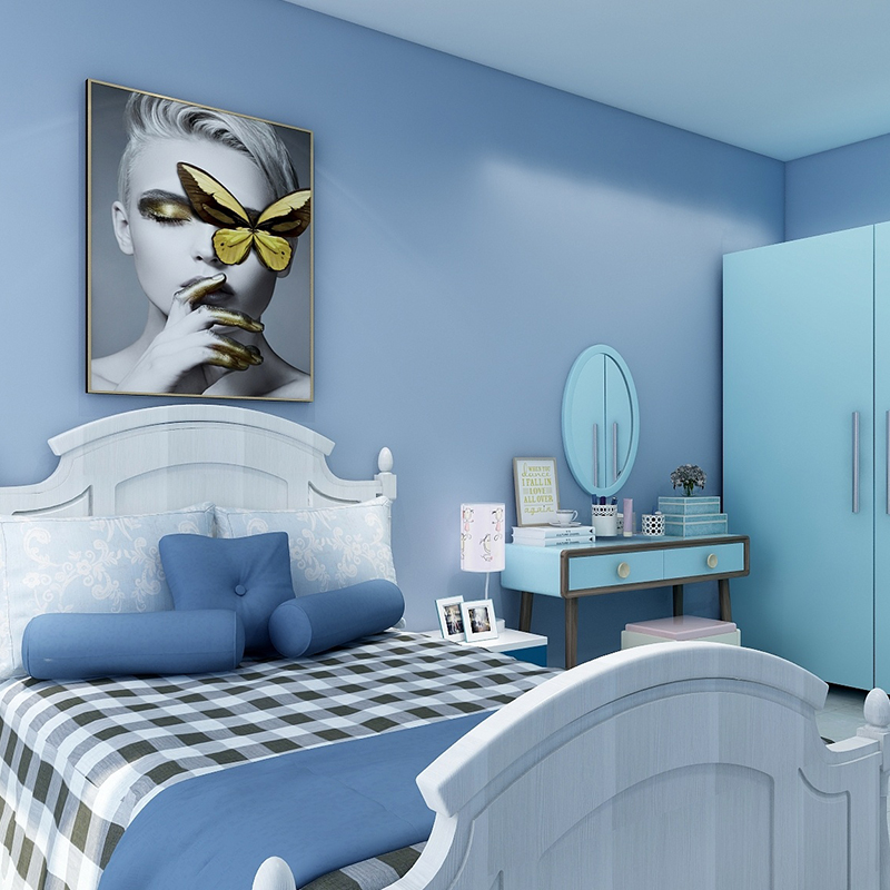 蓝色铁门旧家具翻新墙纸毛坯房门办公桌贴纸防水书桌餐桌面改色膜