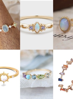 复古小众文艺设计海蓝宝石戒指女时尚个性轻奢百搭高级感开口指环