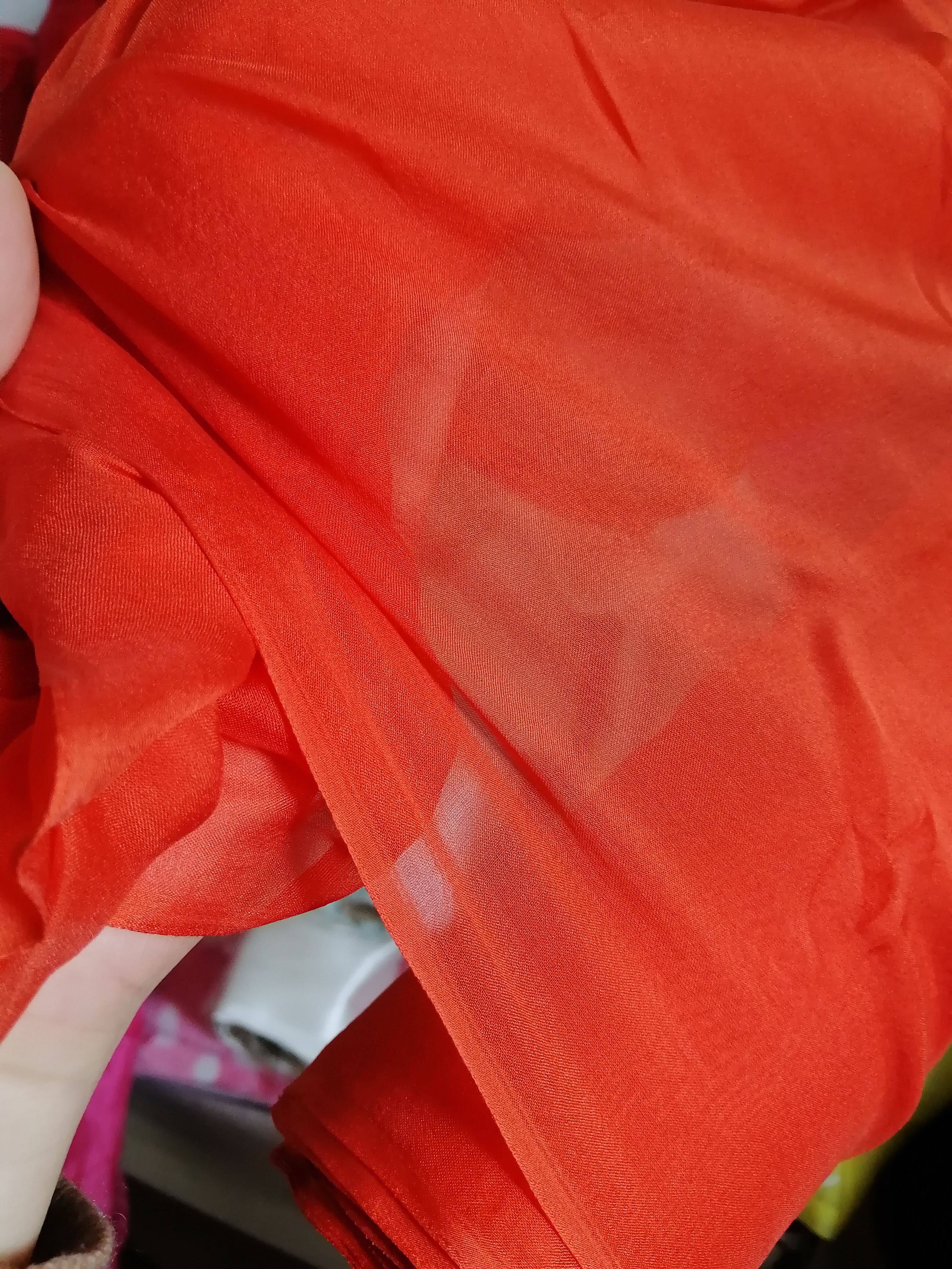 清仓显白橘红色真丝雪纺面料桑蚕丝薄纱透汉服布料微骨感140宽幅