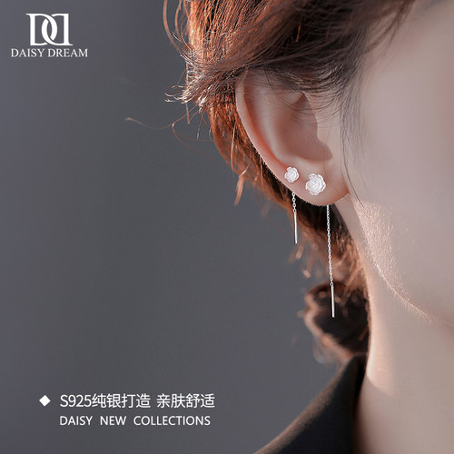 925纯银彩色山茶花耳线轻奢高级