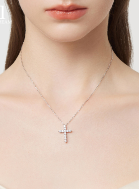 925纯银满钻十字架项链女高级感超闪锁骨链气质轻奢小众颈链配饰