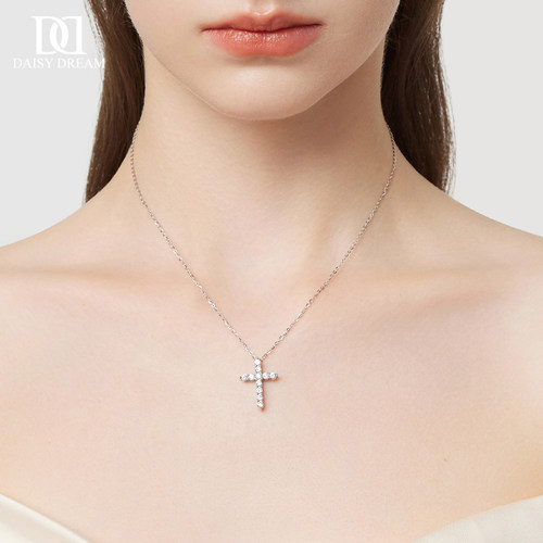 925纯银满钻十字架项链女