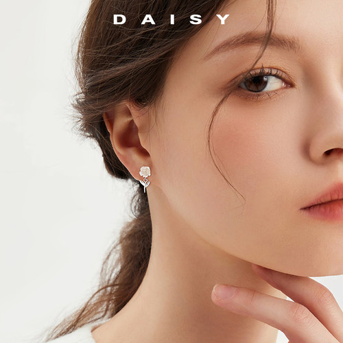 999纯银彩色山茶花耳钉轻奢小众