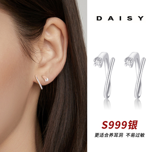 999纯银几何线条耳环女小众设计高级耳圈养耳洞耳钉睡觉免摘耳饰