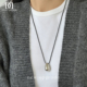 极简水滴金属吊坠黑皮绳项链女长款 可调节冷淡风秋冬毛衣链配饰品