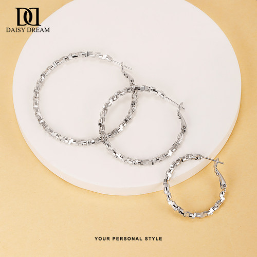 高级感碎银子大圈圈耳环女