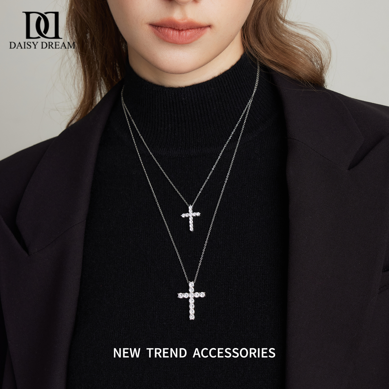 超闪十字架项链女秋冬轻奢小众