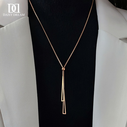 玫瑰金几何三角钛钢项链ins小众