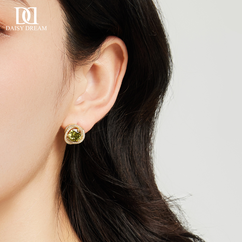 法式复古橄榄绿锆石耳环